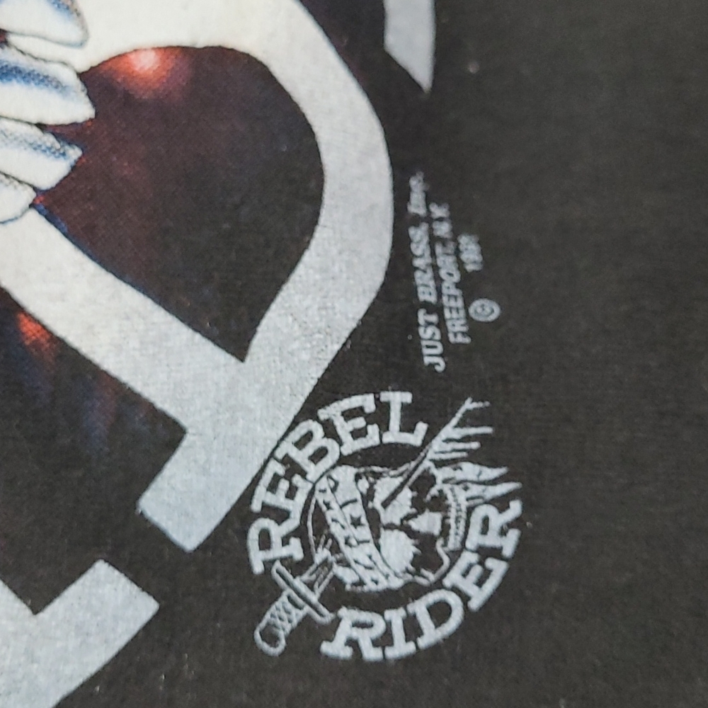 vintage 90s Rebel Rider Skull Motorcycle XL Just Brass t-shirt crew neck - Picture 4 of 7